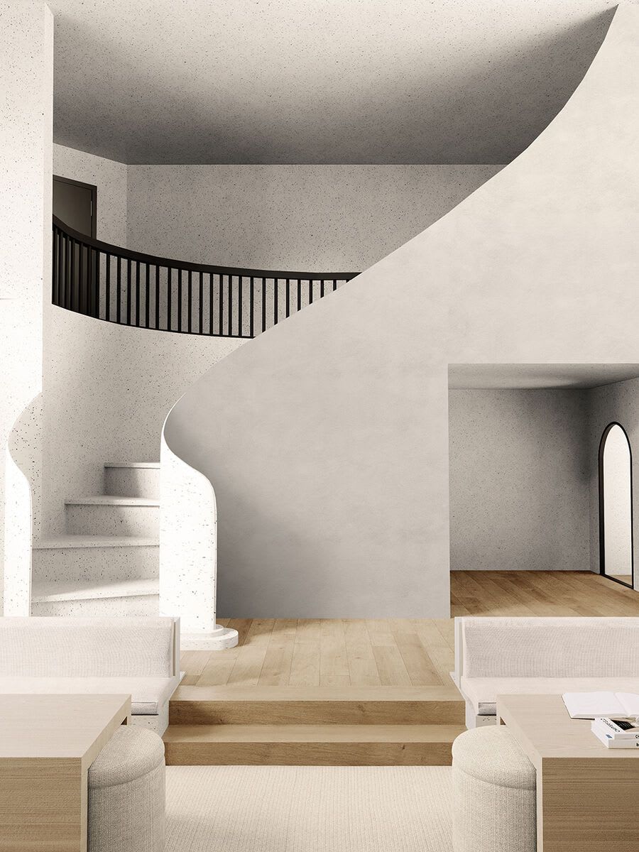 Large open interior with curved wall mockup