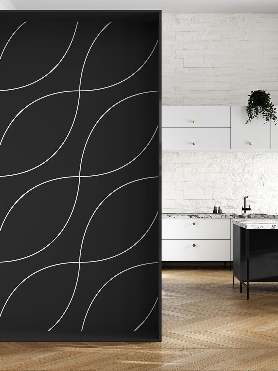 Feature wall with kitchen in the background mockup