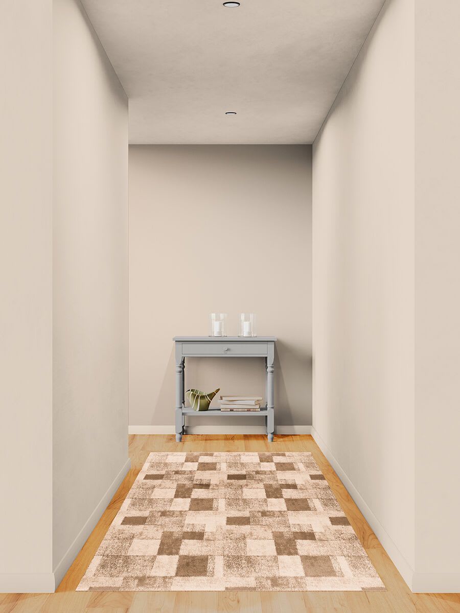 Hallway with a rug and vintage console table mockup