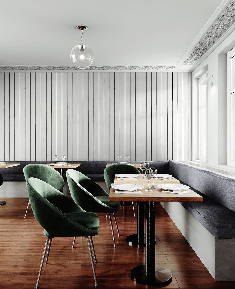 Fancy restaurant with bench seating mockup