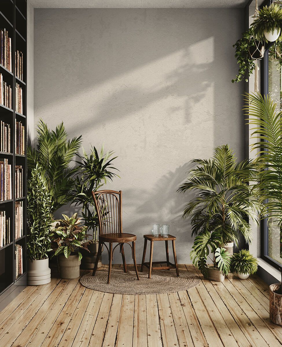 Warm room filled with tropical plants mockup