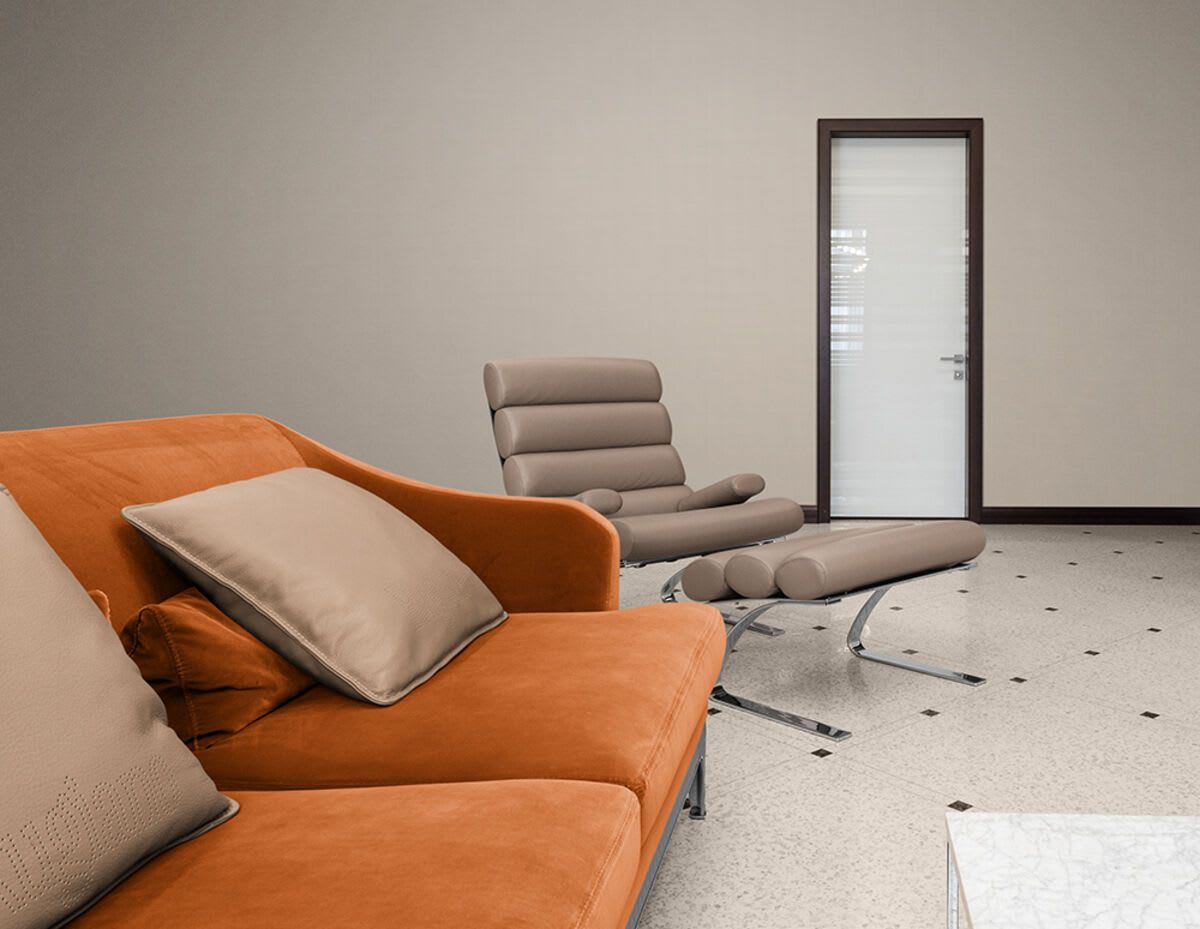 Waiting room with modern furniture mockup