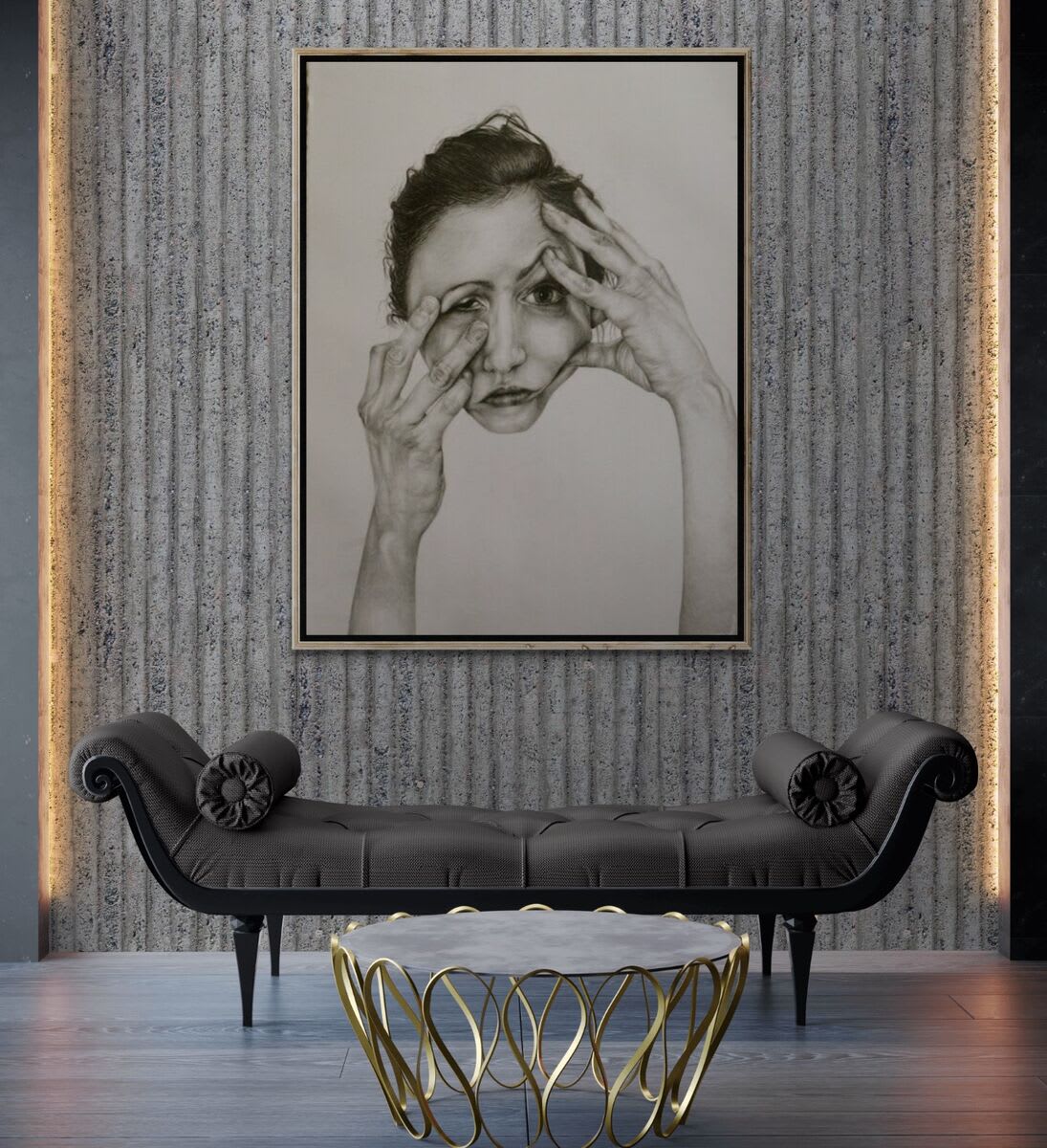 Feature wall and fancy sofa bench mockup