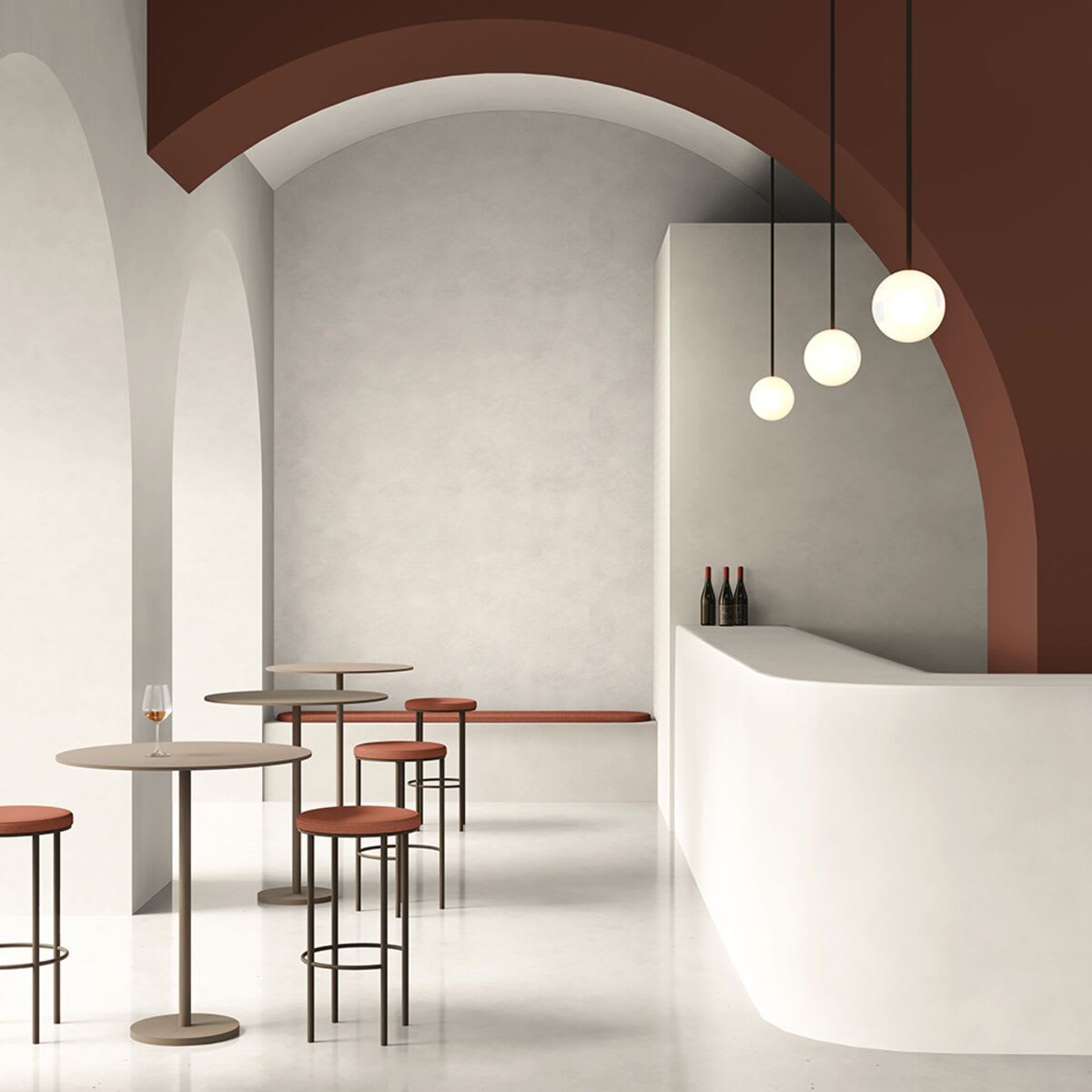 Modern bar interior with a vaulted ceiling mockup