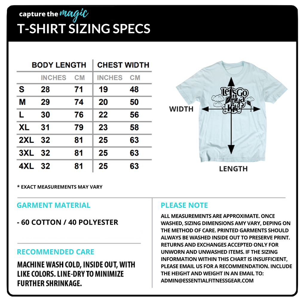 Sizing Information - Capture The Magic Apparel