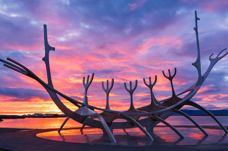 Image of the Sun Voyager at Sunset in Iceland