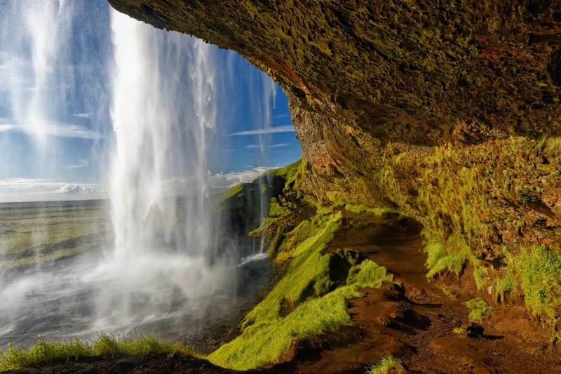 Image of inside Seljalandsfoss in Iceland