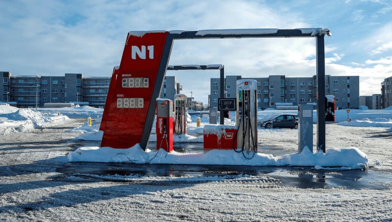 Iceland Rental Car Gas Station in Iceland Covered in Snow