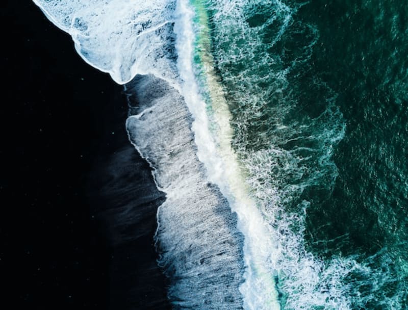 An aerial view of Reynisfjara Beach in Iceland.