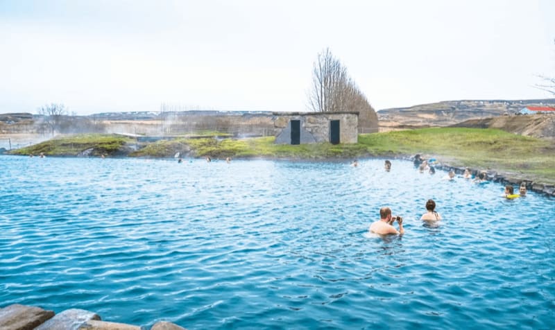 Image of people bathing in the Secret Lagoon in Iceland