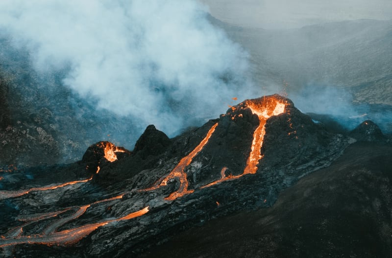 Image of the volcanic eruption in Iceland, Fagridalur.