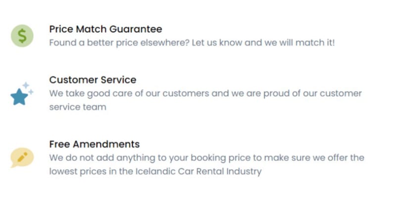 Screenshot of benefits that Northbound offers, such as free amendments, price match guarantee and exceptional customer service.
