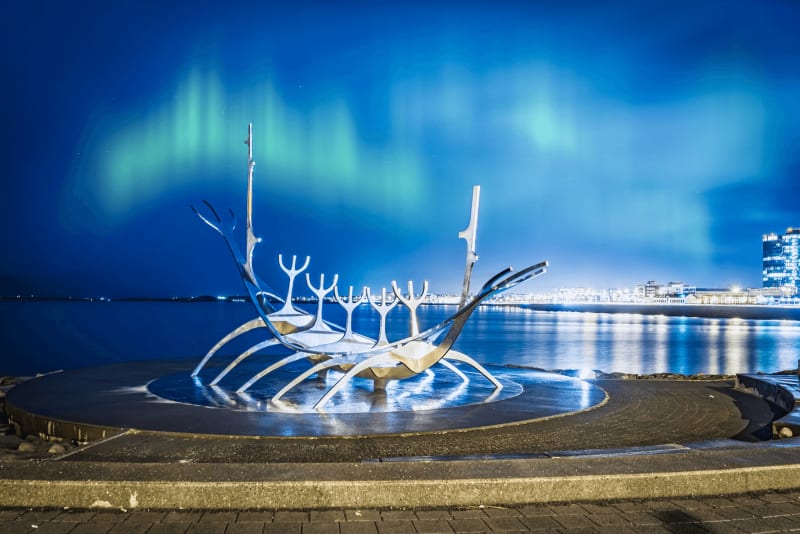 Northern Lights above Reykjavik, Iceland.