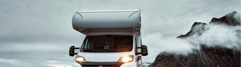 Image of a motorhome rental in Iceland, driving.