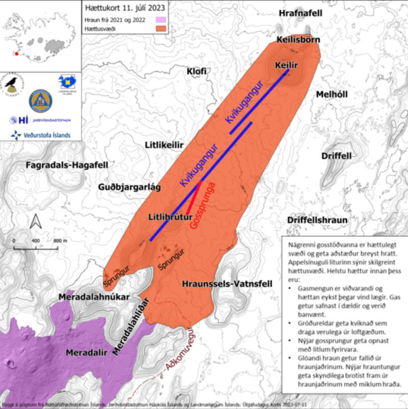 A picture that shows the danger zone at the volcano in Reykjanespeninsula Iceland