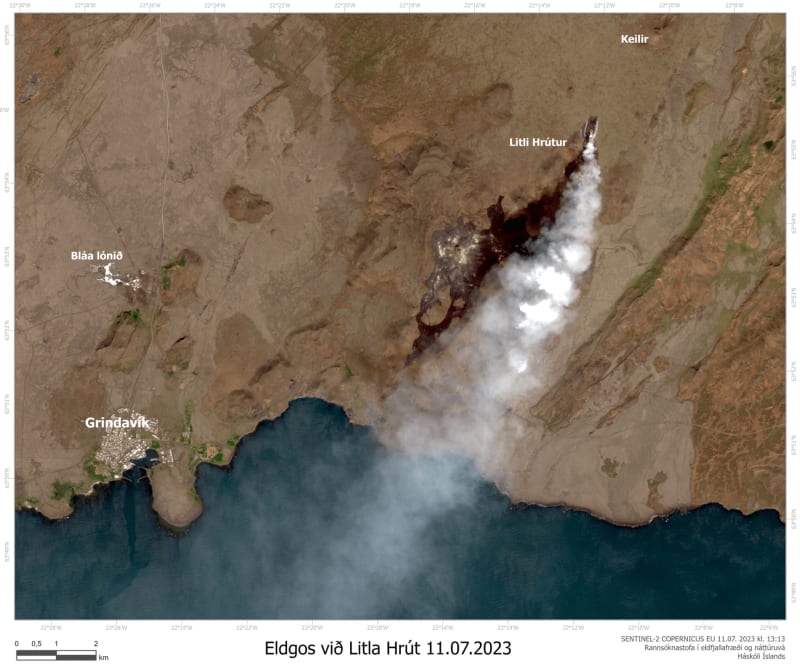 The volcano in Reykanes Iceland seen from space, picture from NASA