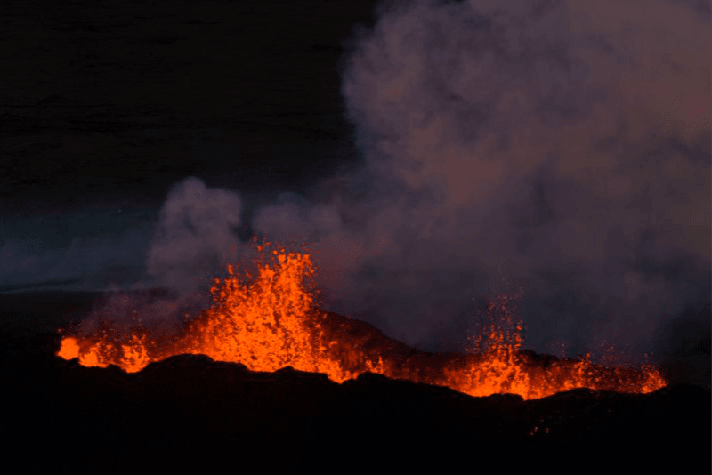 Picture showing lava spewing from the earth in Iceland, volcano
