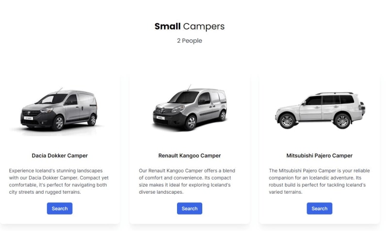 Image of the small campervan grouping in our booking system