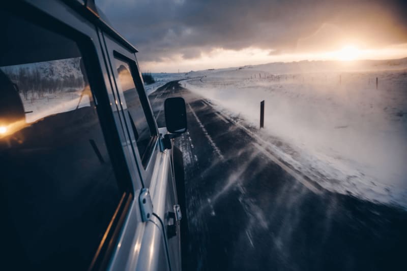 Picture of a rental car, 4x4, driving in Iceland