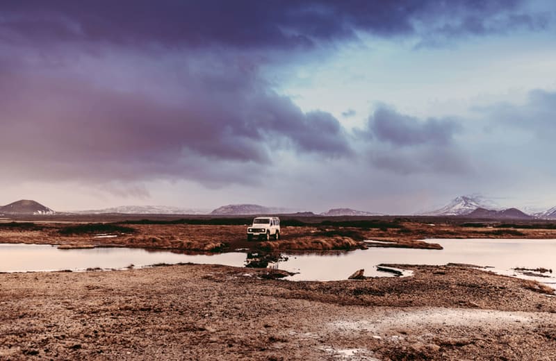 Picture of a rental car in Icelandic nature, 4x4