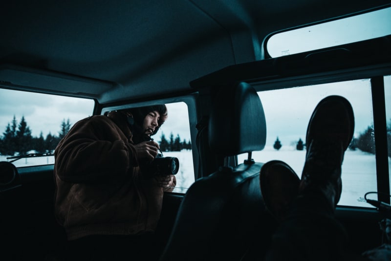 Image of a person inside a 4x4 rental car in Iceland