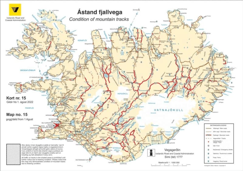 Map of the F-Roads in Iceland
