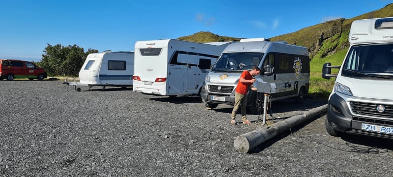 Image of RV rentals in Iceland parked at Skogar Campsite