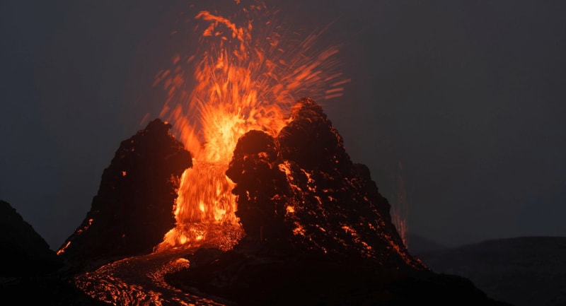 Image of a volcano in Iceland, march 16th 2024