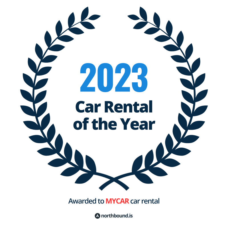 Image of the acknowledgement for car rental of the year 2023, MyCAR Rental in Iceland.