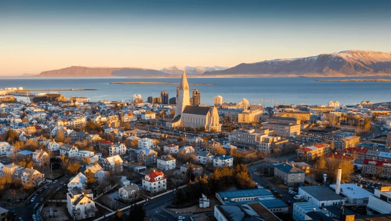 An aerial view of Reykjavik Iceland