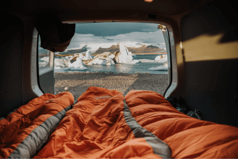 Image of sleeping bags in a car rental