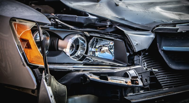 Image of the front of a crashed vehicle