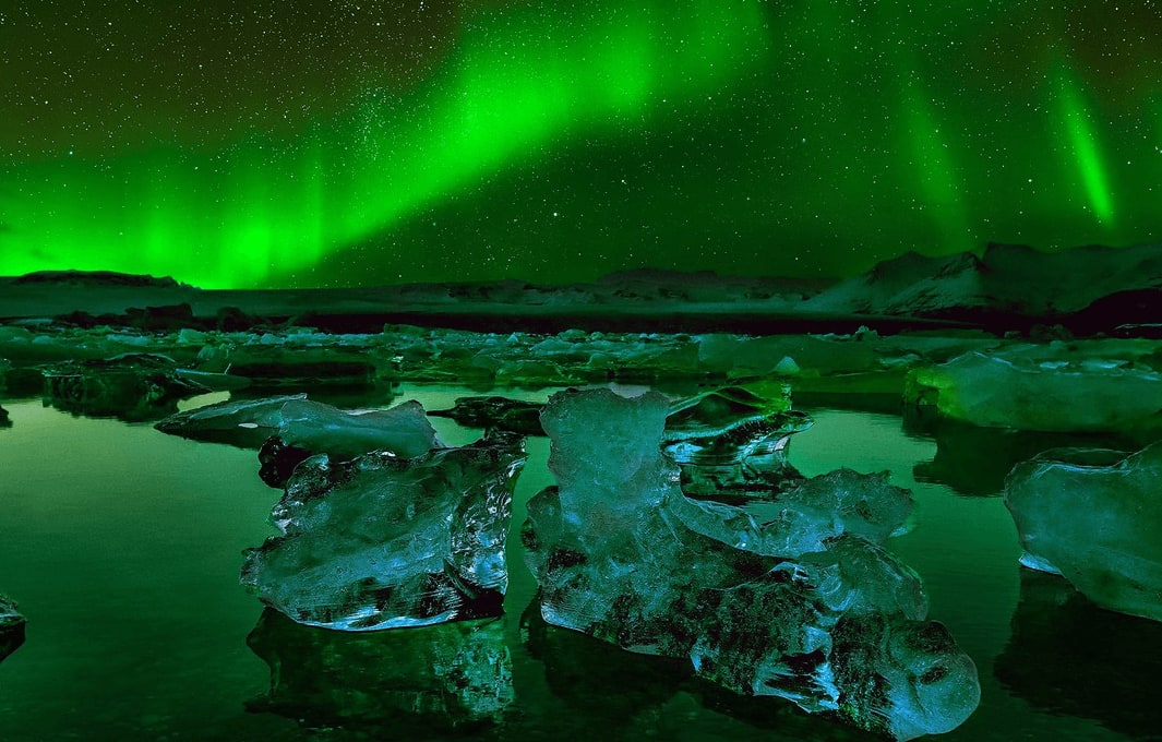 Glacier Lagoon Jokulsarlon Northern Lights Aurora Borealis