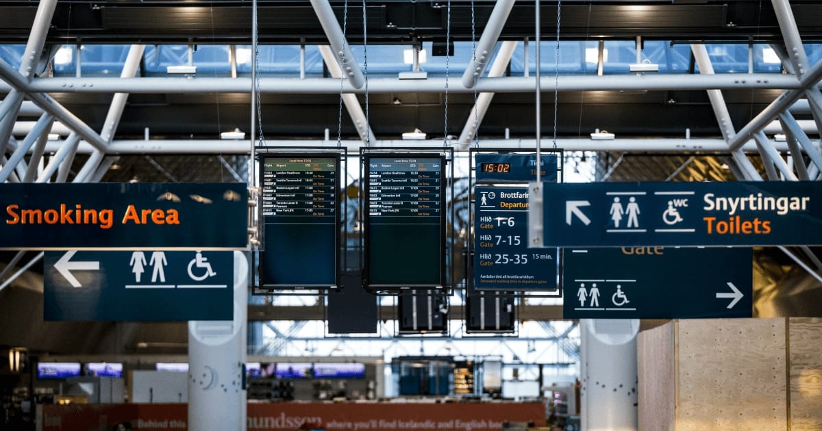 Keflavik Airport Terminal Area With Signs