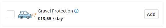 Image of Gravel Protection banner with the price per day and an Add button