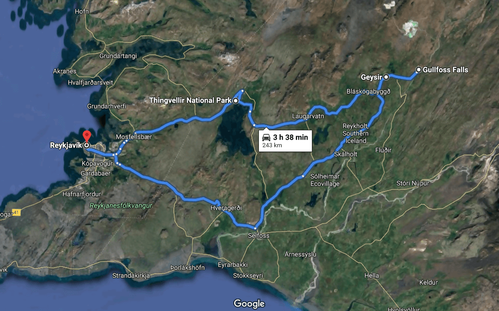 Map of the Golden Circle Iceland