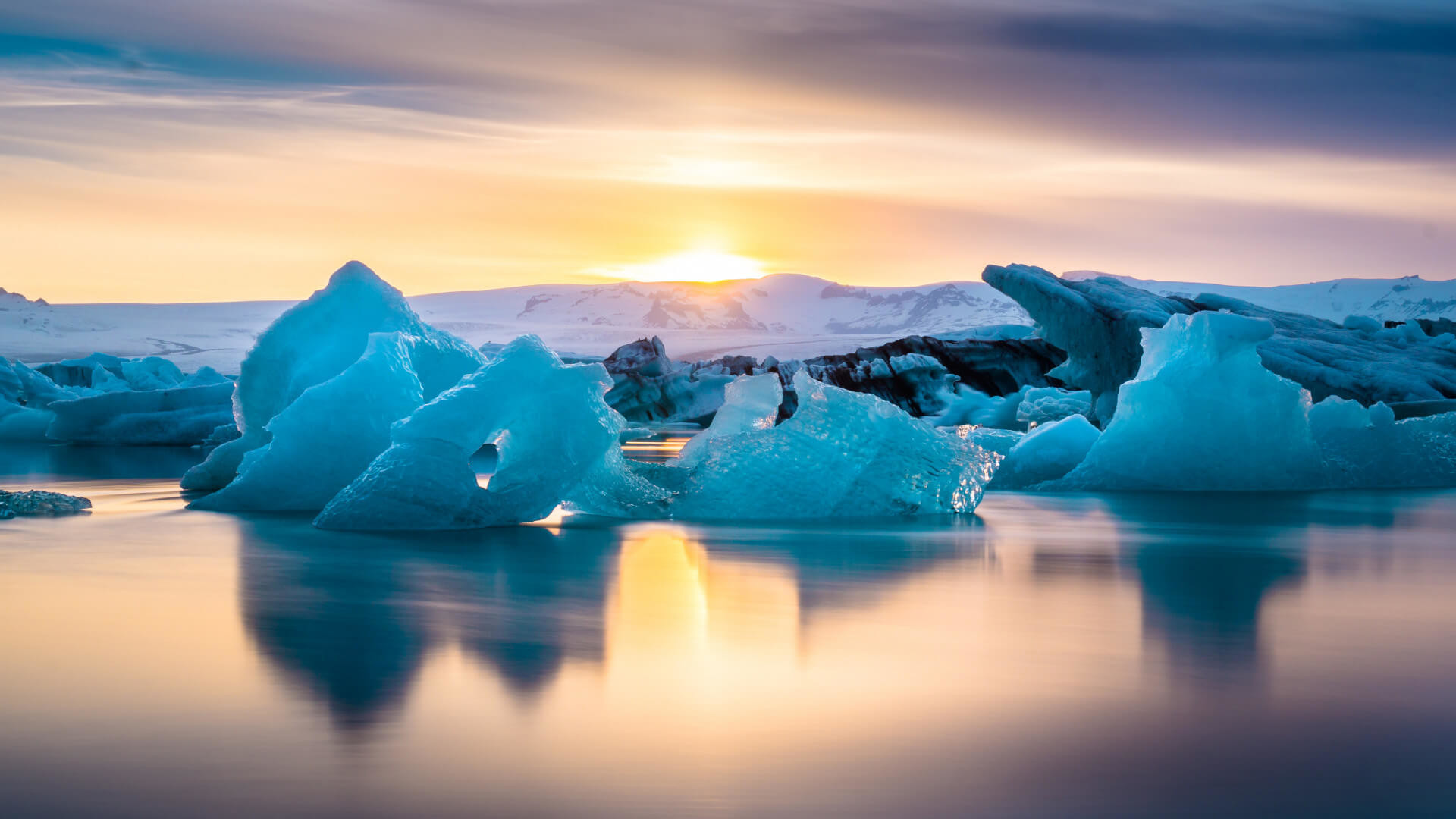 Beautiful landscape with sunrise in Iceland