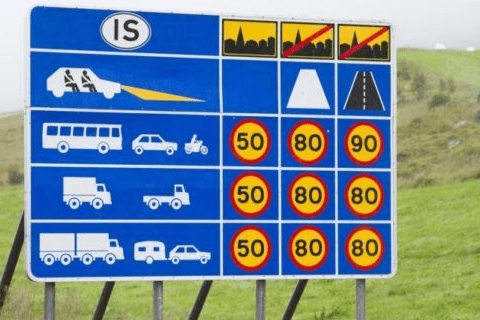 Sign with speed limits in Iceland