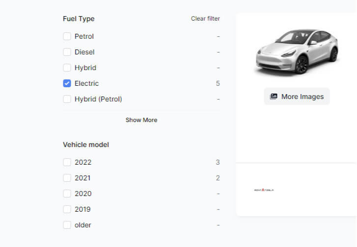 Northbound.is Rental Vehicle Search Options