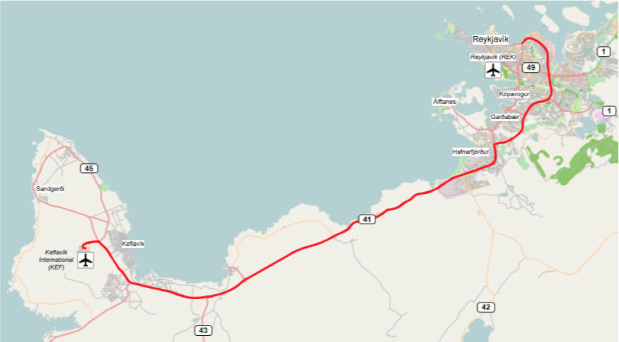 Reykjanesbraut between Keflavik Airport and Reykjavik City