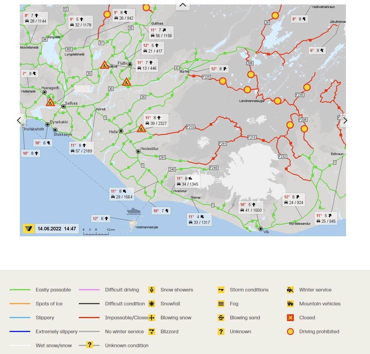 Information about road conditions in Iceland