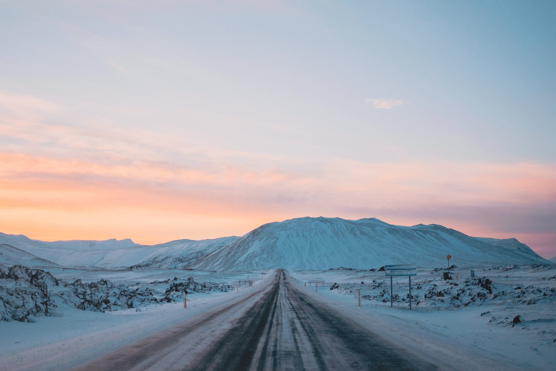 Snowy road in Iceland