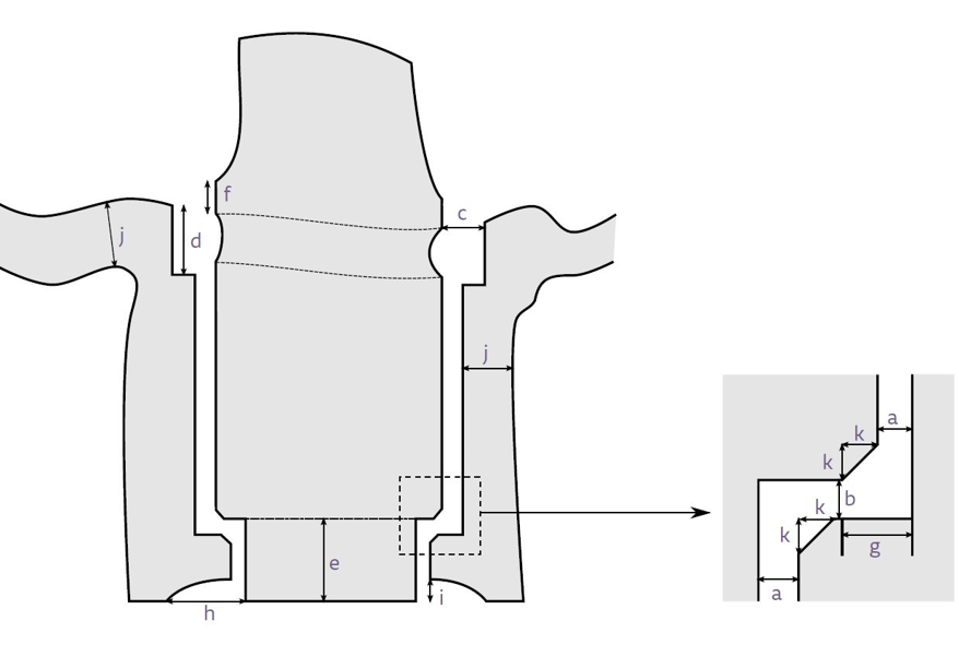Dimensioned cross-section of model and die
