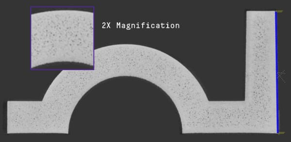 RPU printed via Powder-Bed Fusion, magnified to show lack of density