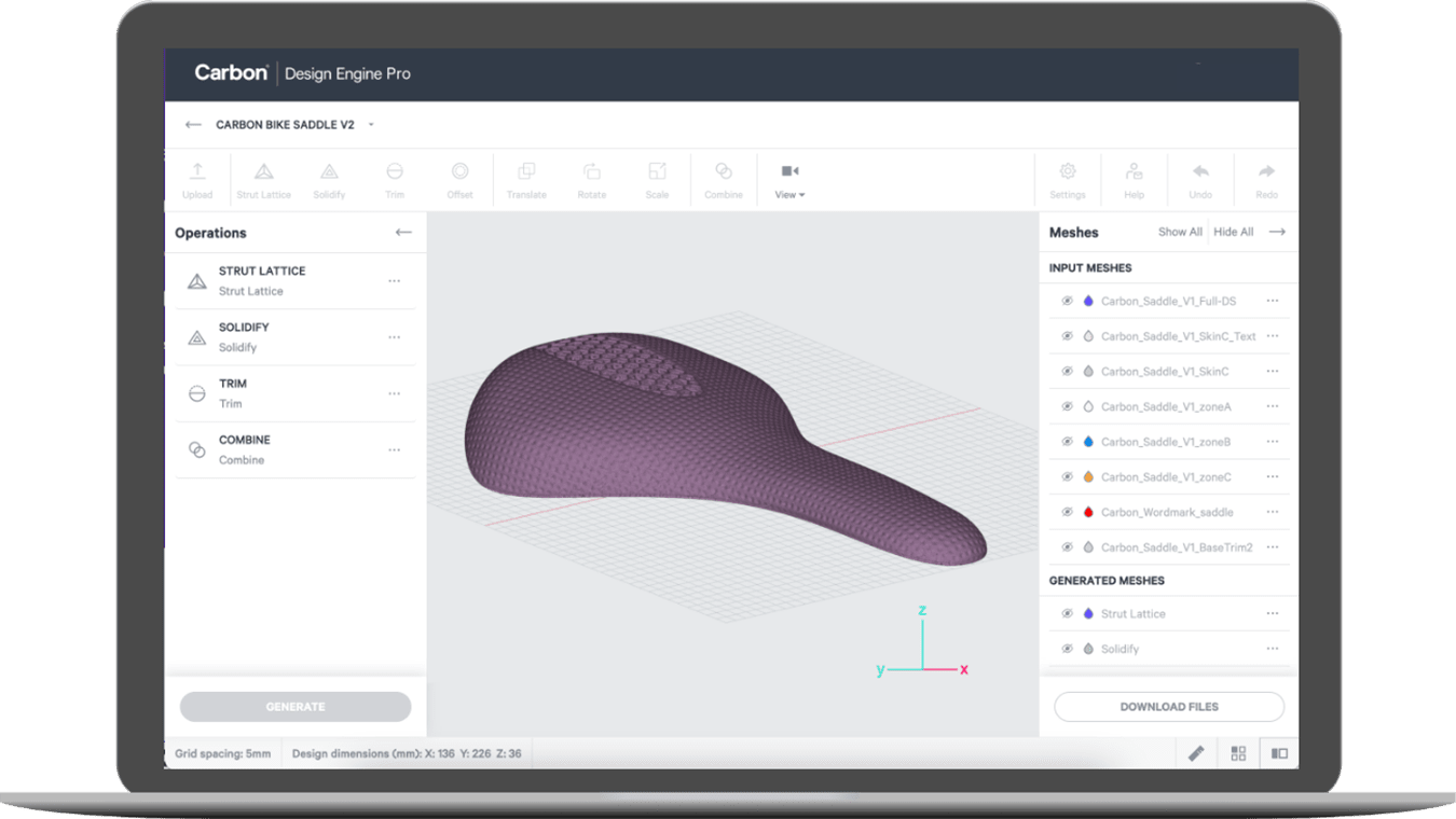 A saddle in the Carbon Design Engine software GUI