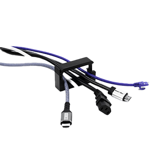 An open cable clip with wires