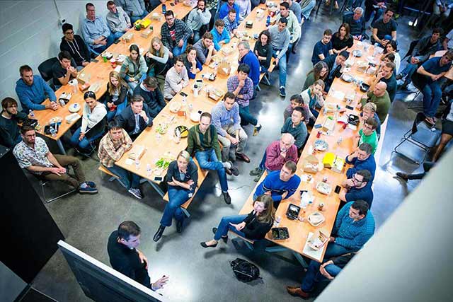 Overhead view looking down on Carbon employees