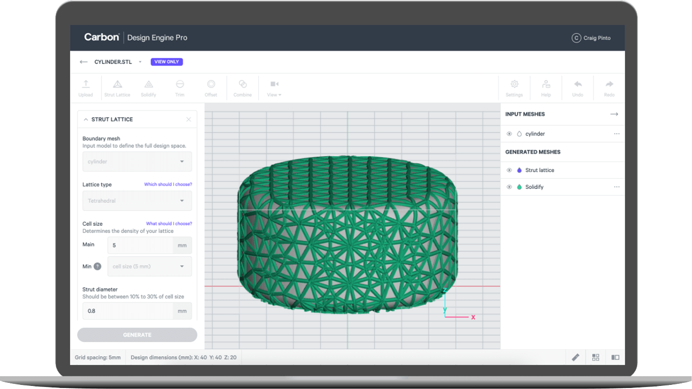 Carbon Design Engine interface on a laptop