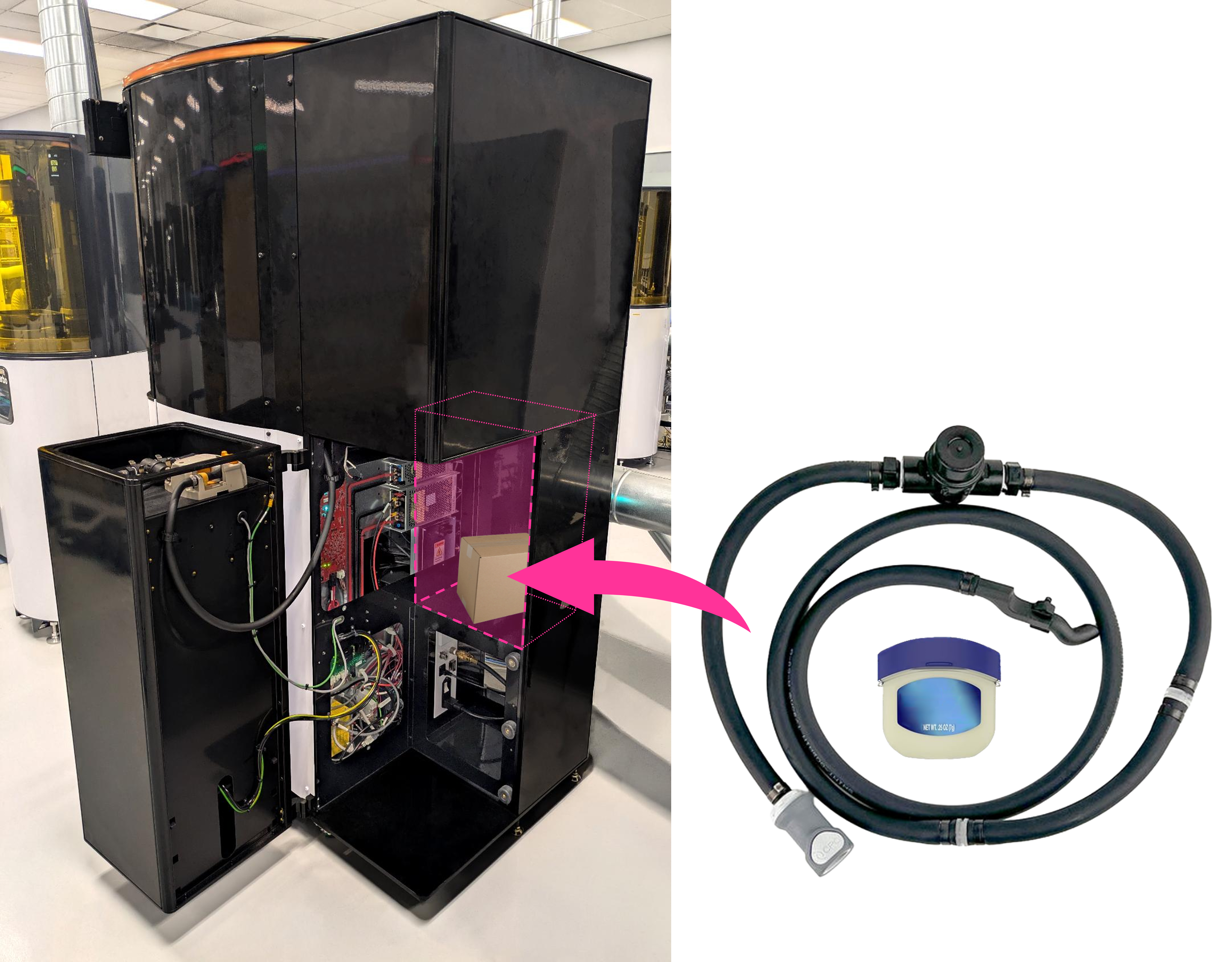 Keep resin tubing on service shelf inside the backpack