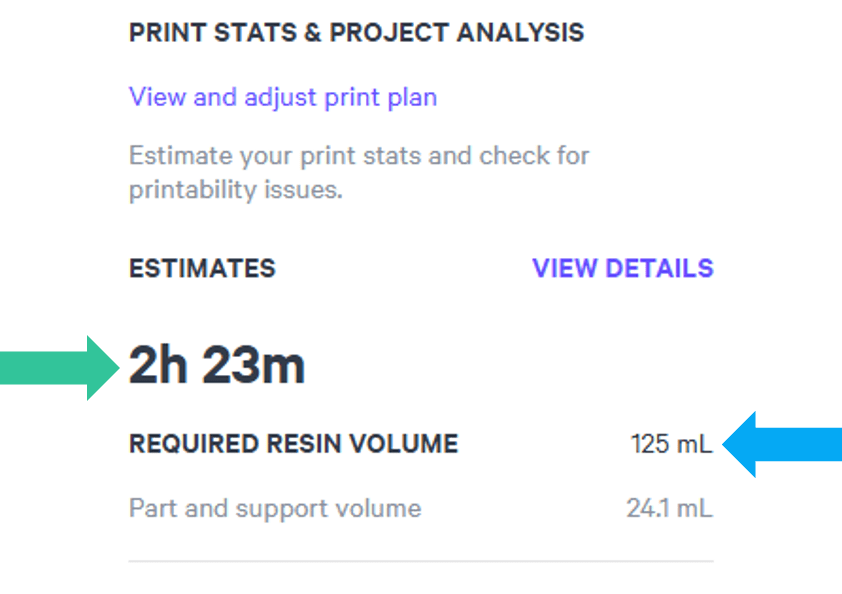 Print Time and Required Resin Volume